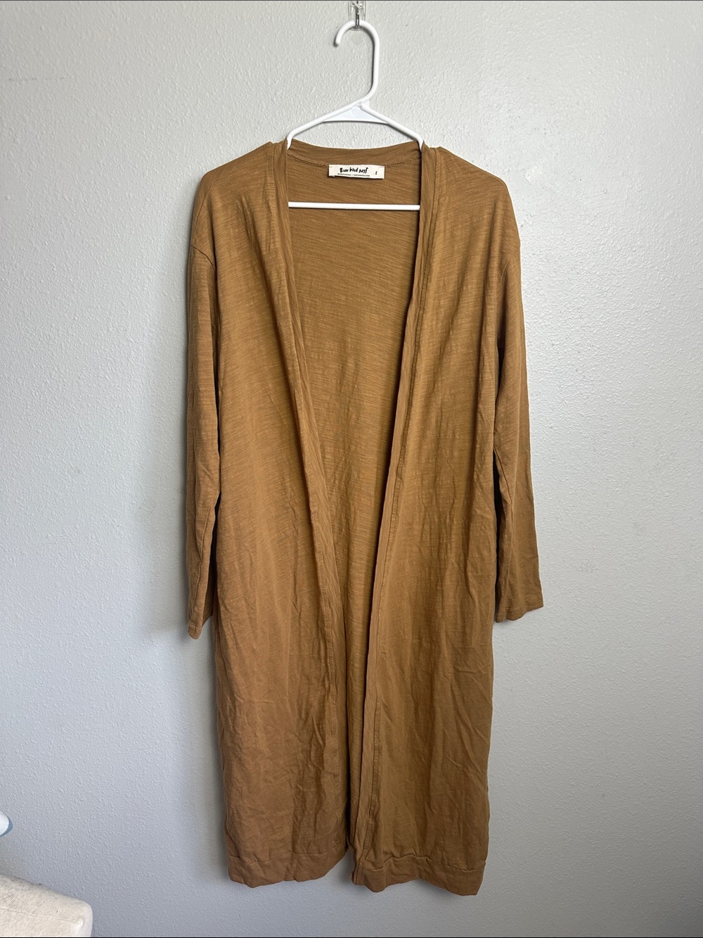 Three Bird Nest Mustard Tan Open-Front duster Cardigan